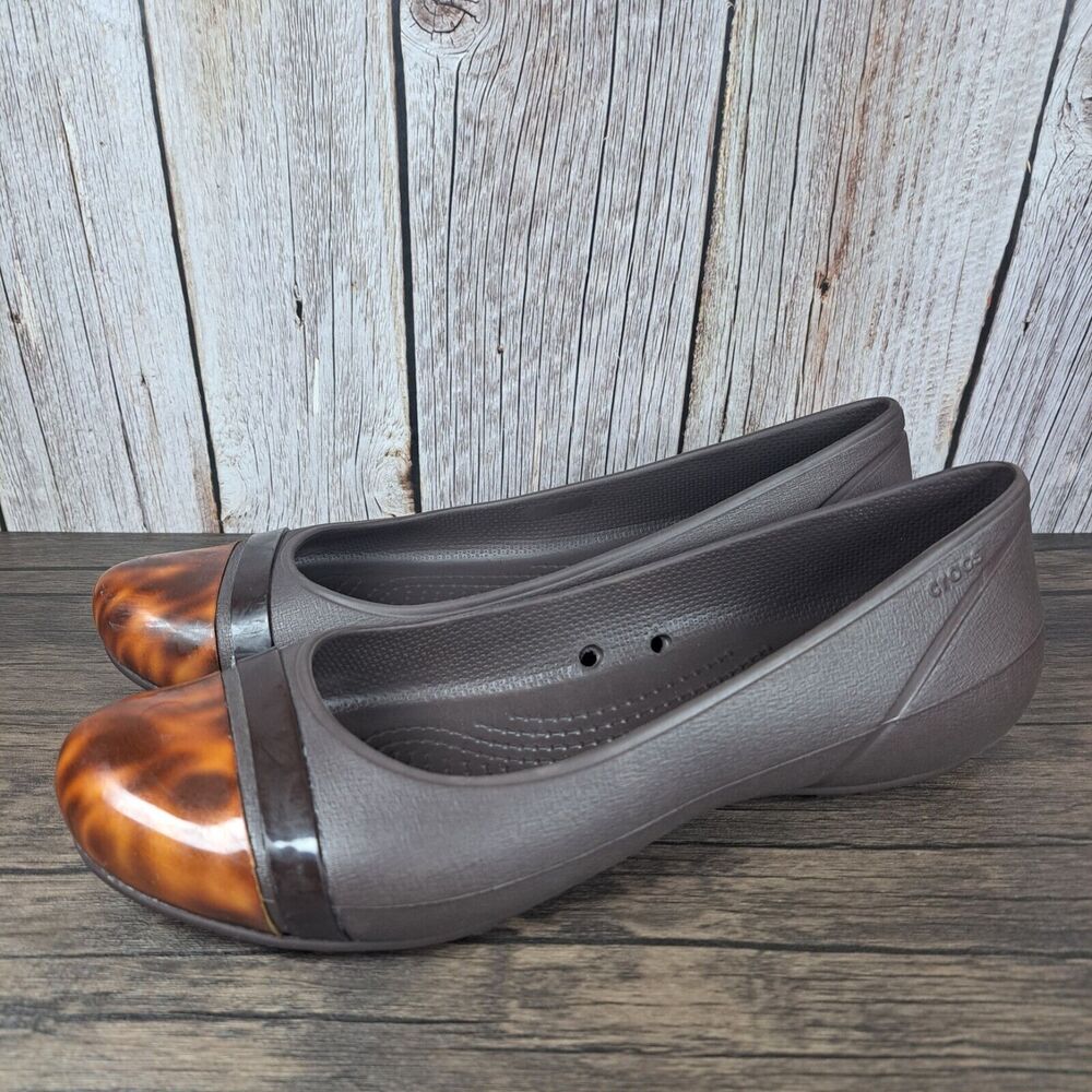 Crocs Cap Toe Tortoise Ballet Flats Women's Sz 9 Brown (GUC)